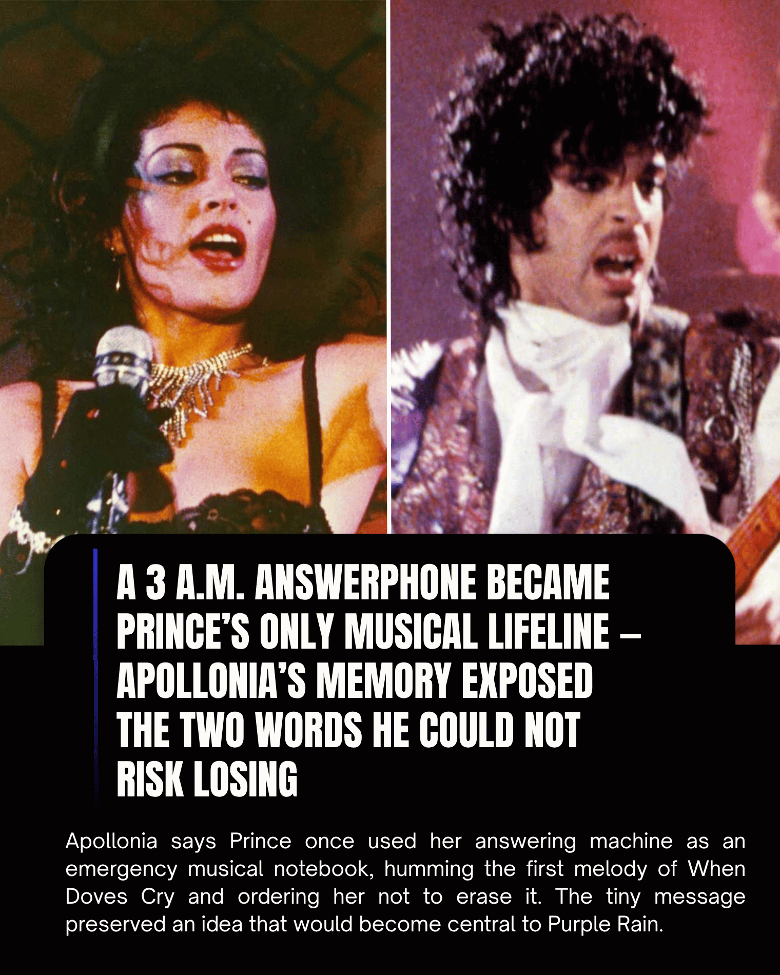 A 3 A.M. Answerphone Became Prince’s Only Musical Lifeline — Apollonia’s Memory Exposed the Two Words He Could Not Risk Losing