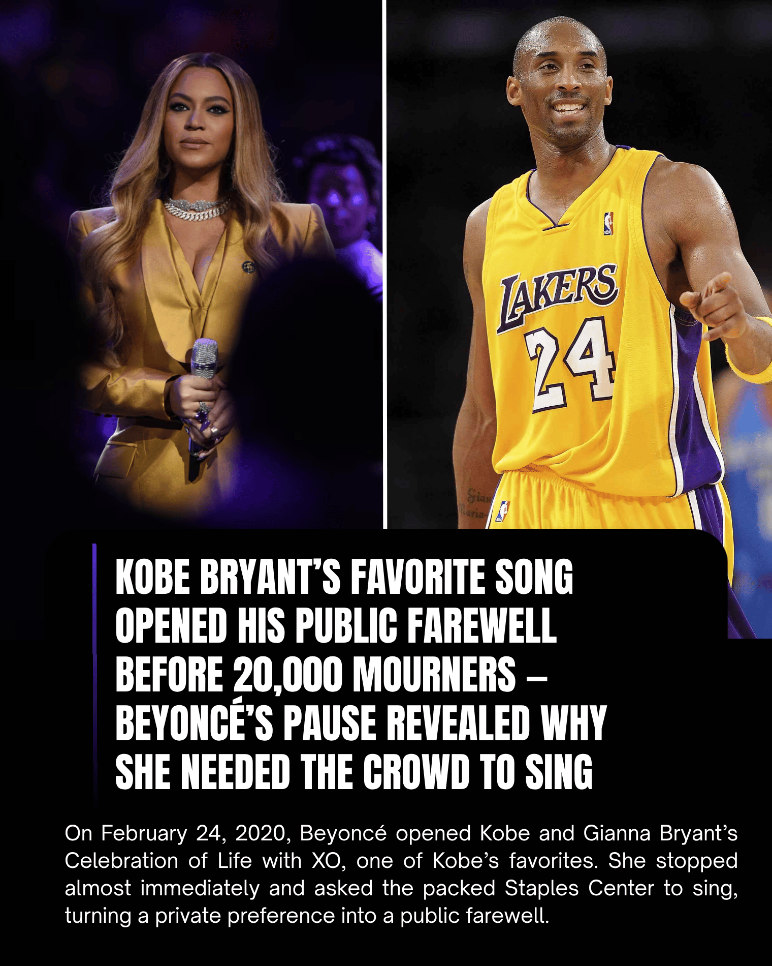 Kobe Bryant’s Favorite Song Opened His Public Farewell Before 20,000 Mourners — Beyoncé’s Pause Revealed Why She Needed the Crowd to Sing