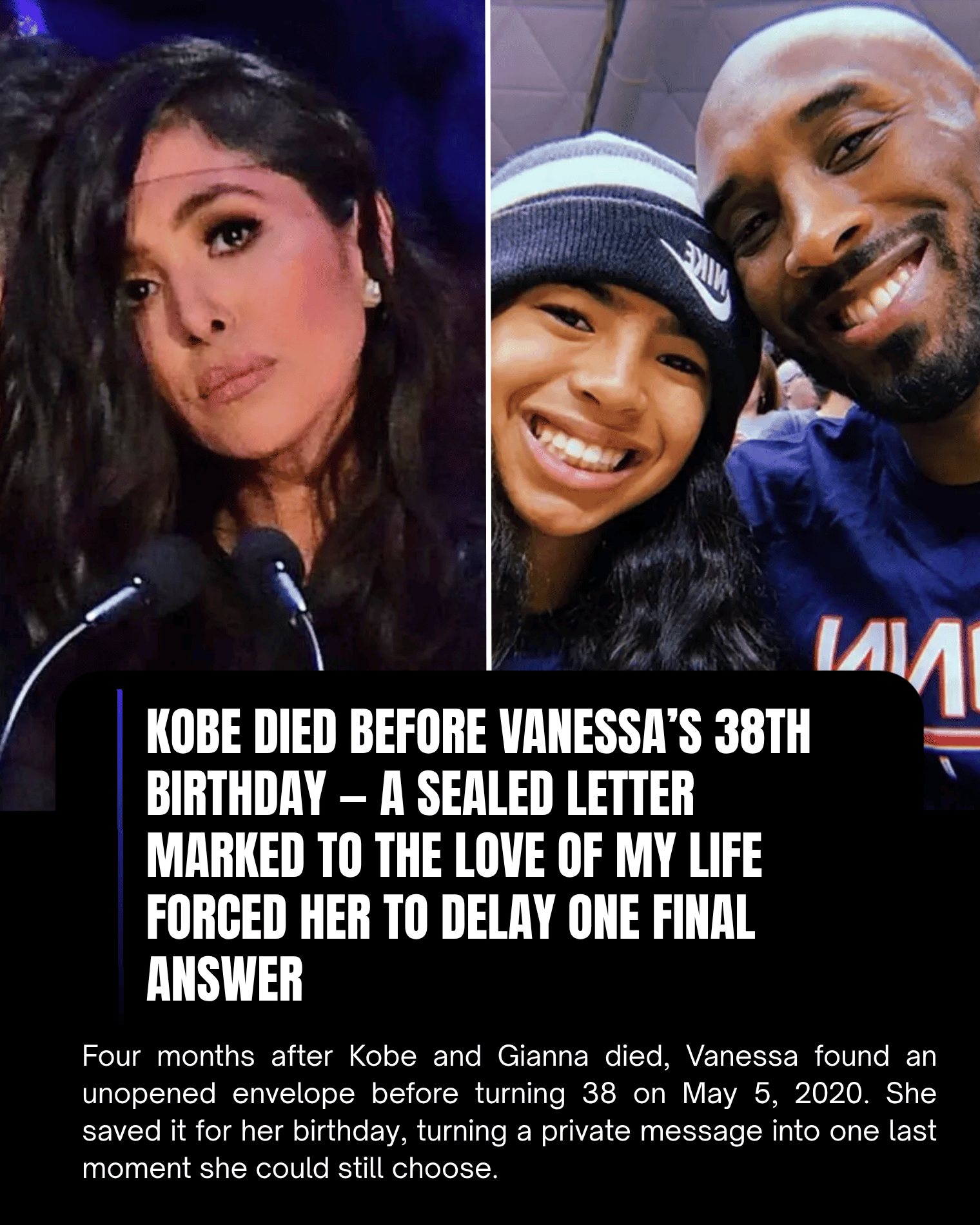 Kobe Died Before Vanessa’s 38th Birthday — A Sealed Letter Marked To the Love of My Life Forced Her to Delay One Final Answer