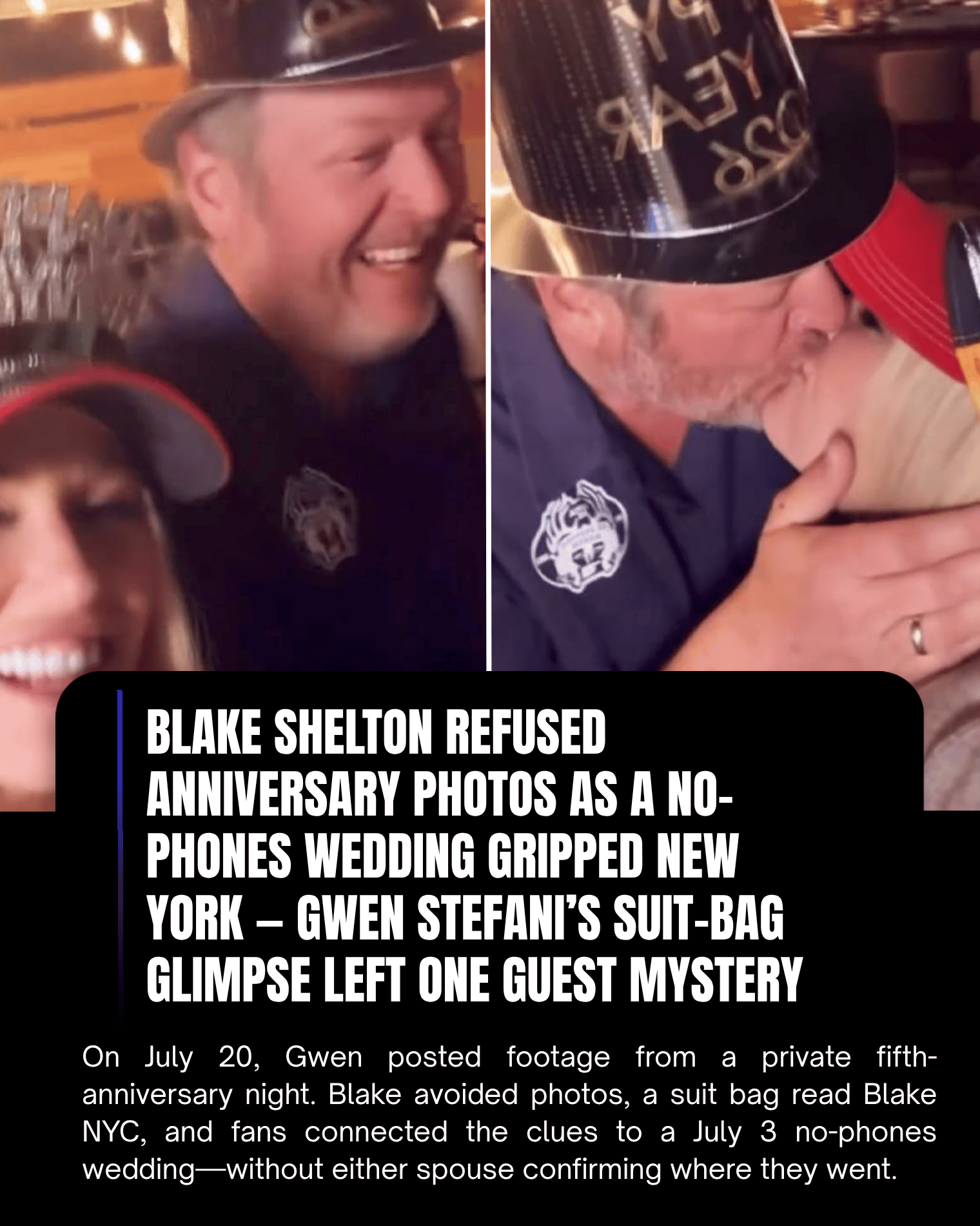 Blake Shelton Refused Anniversary Photos as a No-Phones Wedding Gripped New York — Gwen Stefani’s Suit-Bag Glimpse Left One Guest Mystery