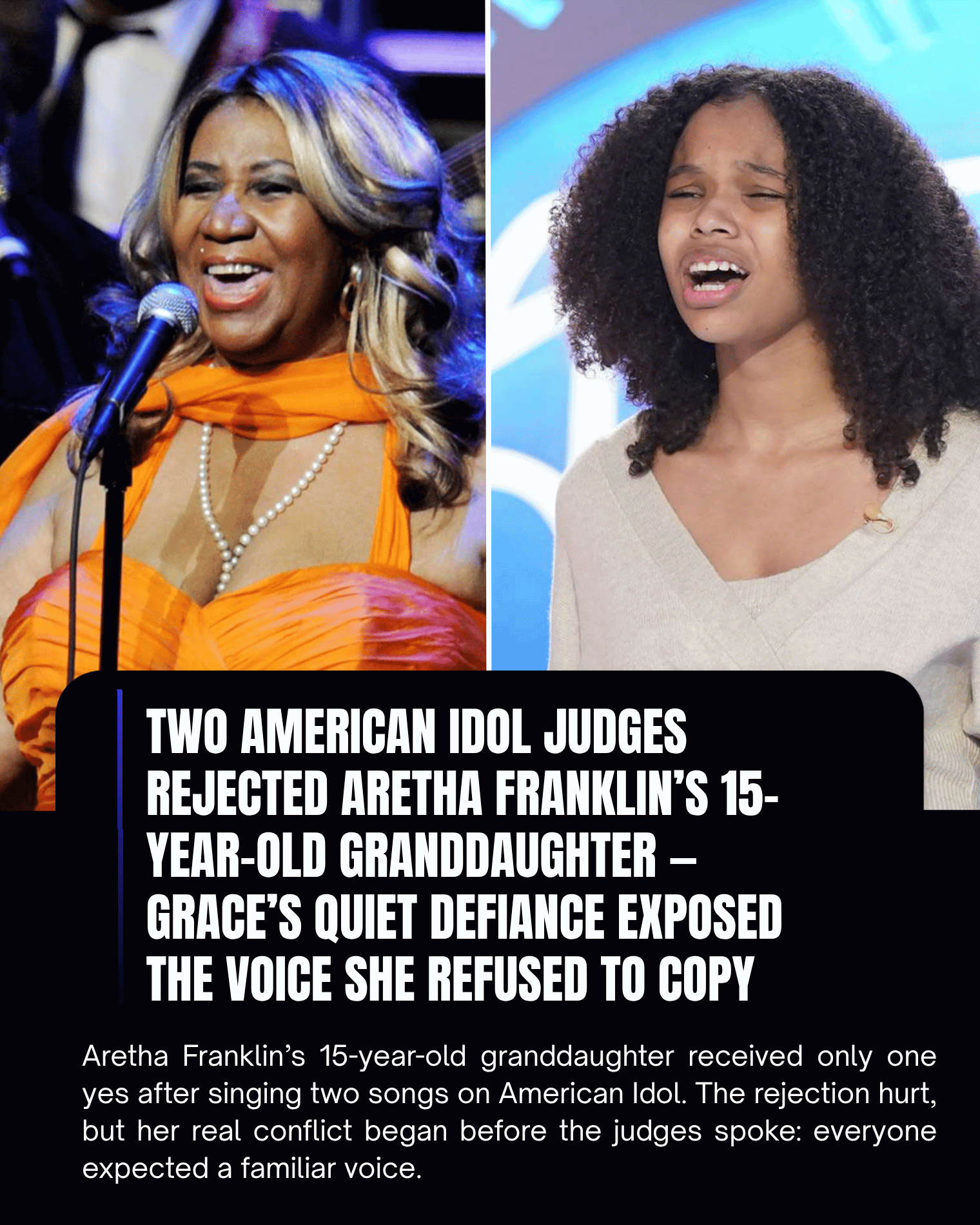 Two American Idol Judges Rejected Aretha Franklin’s 15-Year-Old Granddaughter — Grace’s Quiet Defiance Exposed the Voice She Refused to Copy