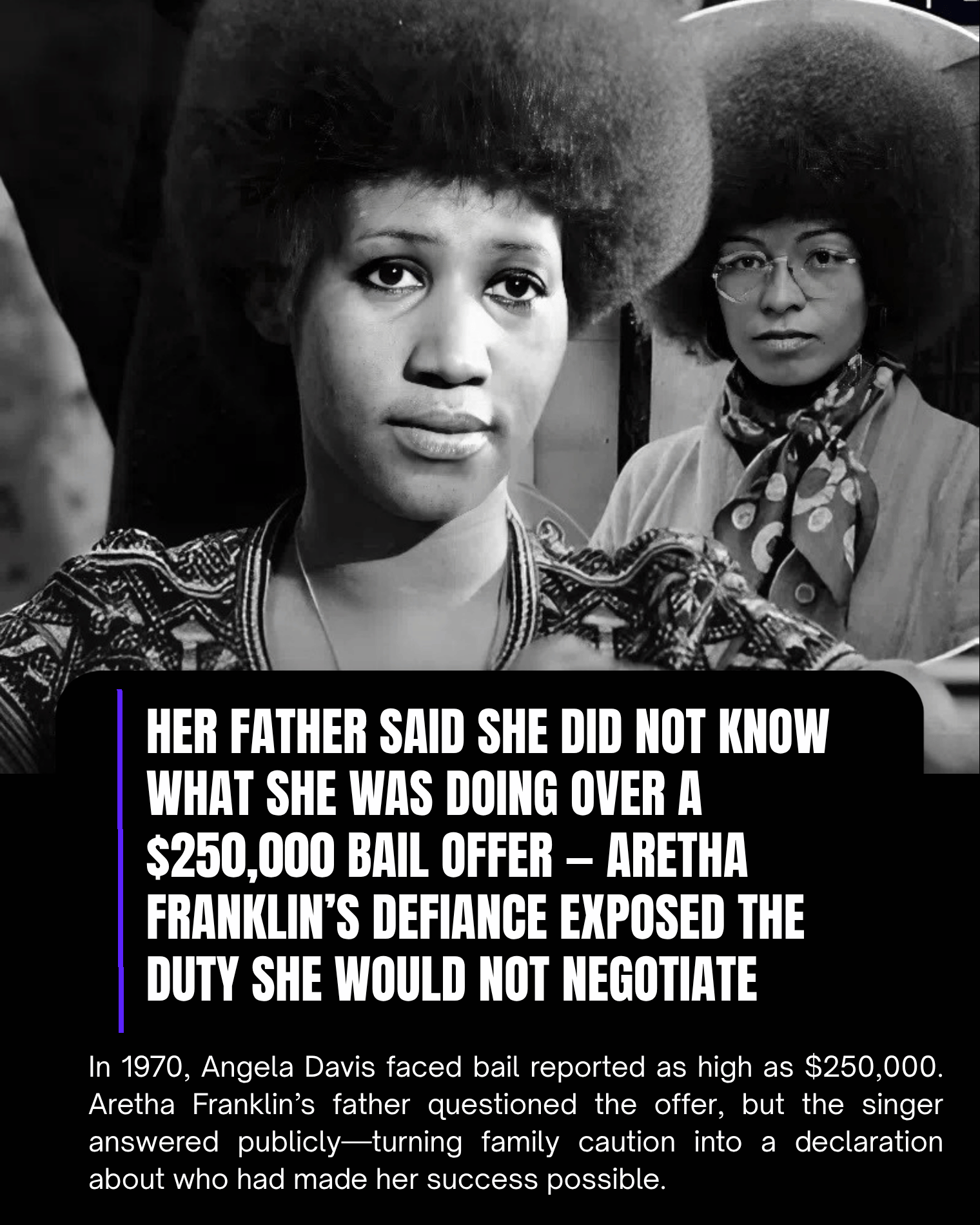 Her Father Said She Did Not Know What She Was Doing Over a $250,000 Bail Offer — Aretha Franklin’s Defiance Exposed the Duty She Would Not Negotiate