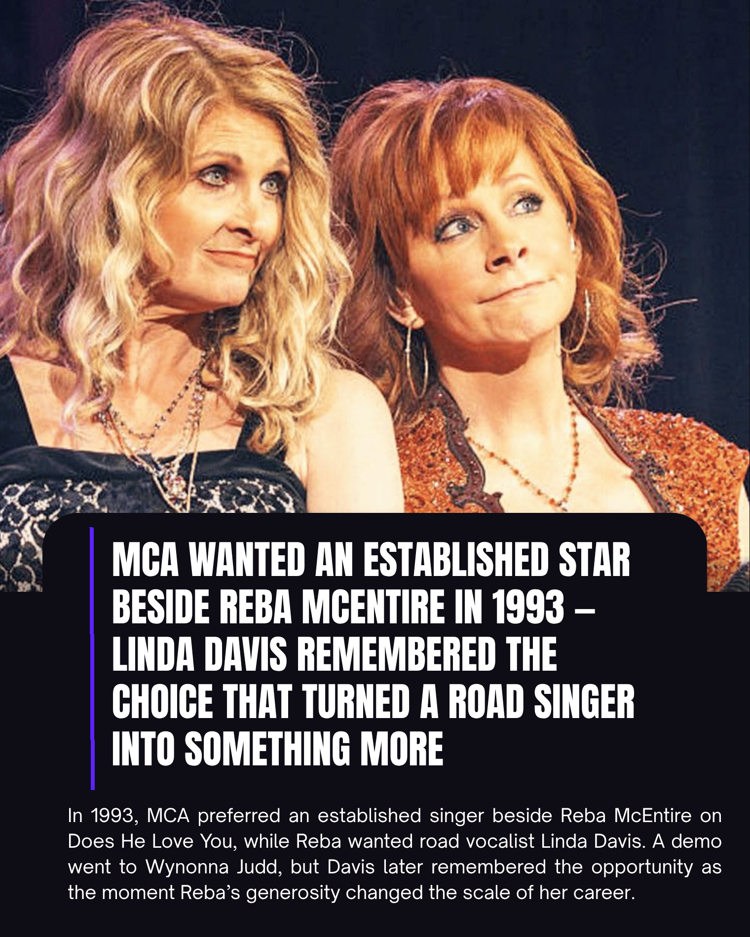MCA Wanted an Established Star Beside Reba McEntire in 1993 — Linda Davis Remembered the Choice That Turned a Road Singer Into Something More