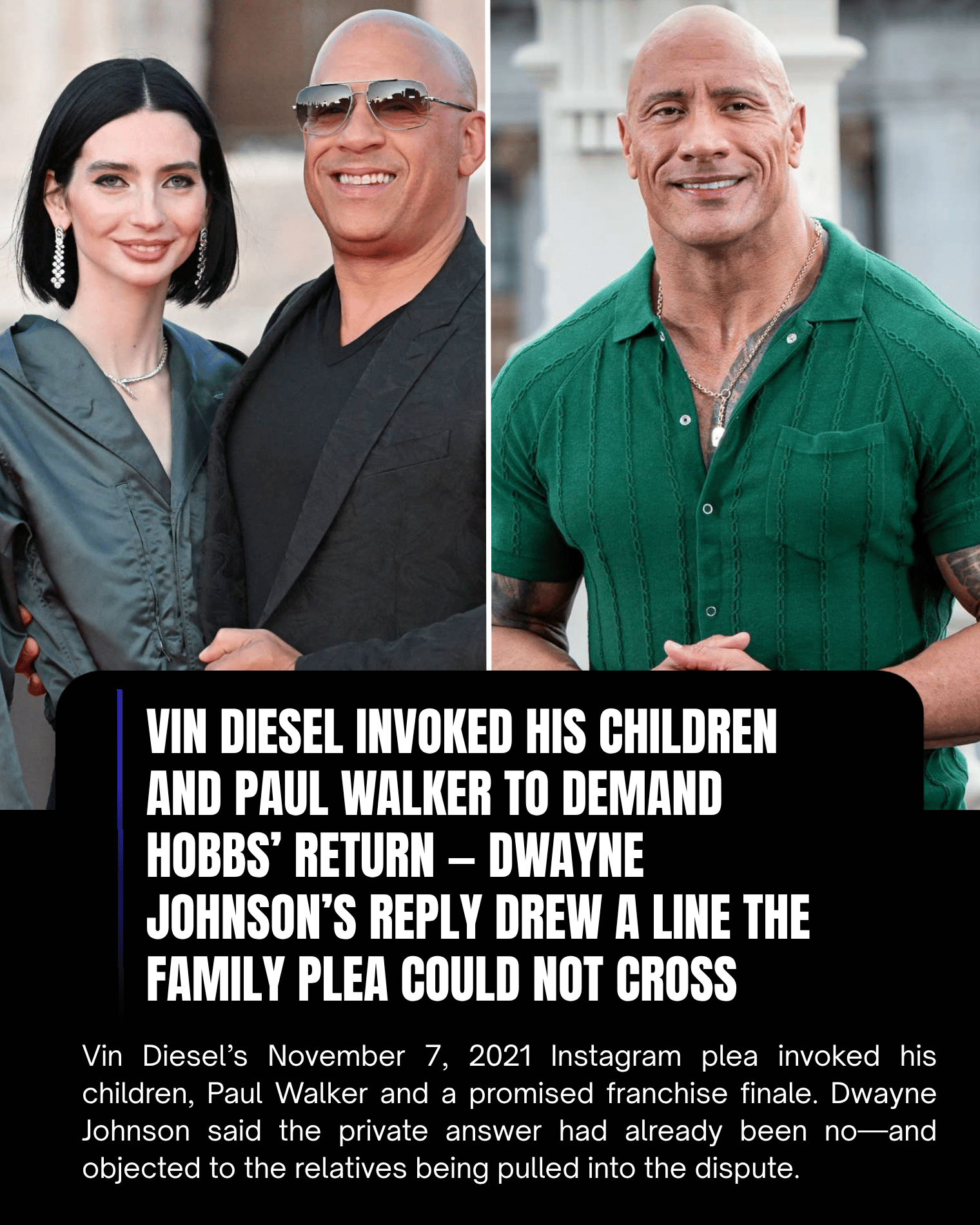 Vin Diesel Invoked His Children and Paul Walker to Demand Hobbs’ Return — Dwayne Johnson’s Reply Drew a Line the Family Plea Could Not Cross