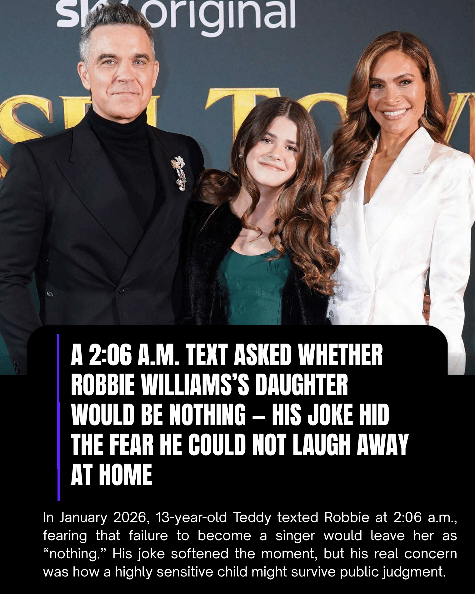 A 2:06 A.M. Text Asked Whether Robbie Williams’s Daughter Would Be Nothing — His Joke Hid the Fear He Could Not Laugh Away at Home
